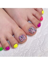 ネオンでツイード!フットネイル