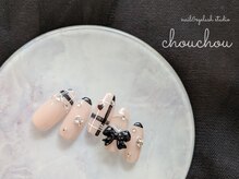 ネイルアンドアイラッシュスタジオ シュシュ(chouchou)/ブラックリボンチェックネイル