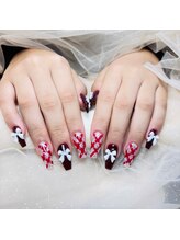 ヘブン ネイル 鶯谷(HEAVEN Nail)/赤チェックリボンネイル