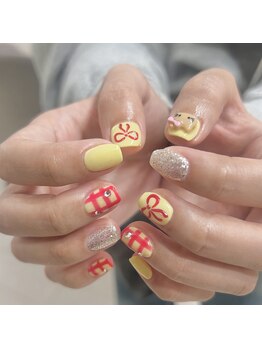 チェック×リボン