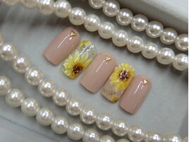 ひまわり夏ネイルプルメリア花