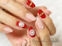 スタイリッシュネイルズ(Stylish Nails)/レッド×パール