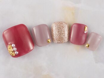 ネイルプラザ 河原町OPA店(NAIL PLAZA)/グレー×レットネイル