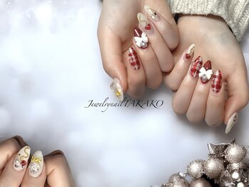 ジュエリーネイル タカコ(Jewelry nail TAKAKO)/ガーリーチェック&リボンネイル