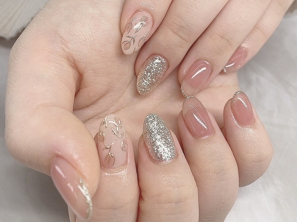 ☆A-438☆ネイルチップ ブラウンのチューリップのナチュラルネ 