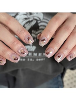 春ネイル/インク/ブラウン