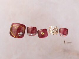 ハートバレンタインフットネイル