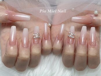 ピオミエルネイル 新宿(pio miel nail)/ピンク×ロングスクエア×シルバ