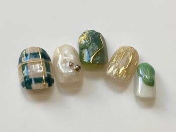 ネイルメゾン 天神店(NAIL MAISON)/グリーンチェックネイル¥9000