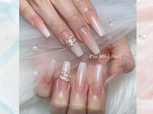 ピオミエルネイル 新宿(pio miel nail)/ピンク×ロングスクエア×シルバ