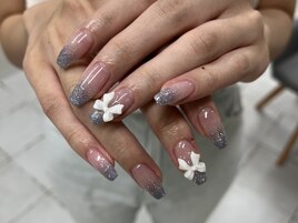 ラメグラ×りぼんネイル