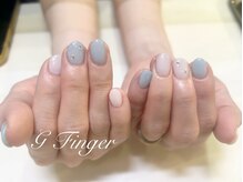 ジーフィンガー 大井町店(G Finger)/ブルー&ホワイトの雨艶ネイル