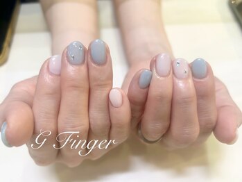 ジーフィンガー 大井町店(G Finger)/ブルー&ホワイトの雨艶ネイル