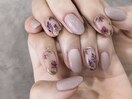 flower＆gray nail