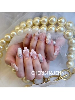 リボン×薔薇ネイル