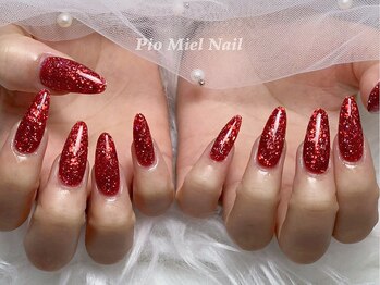 ピオミエルネイル 新宿(pio miel nail)/レッドラメ×スティレットネイル