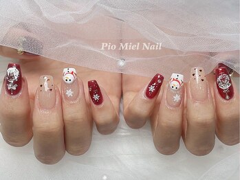 ピオミエルネイル 新宿(pio miel nail)/ホリデーレッド×スノーマン