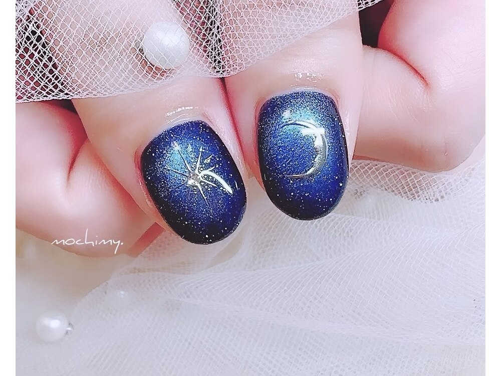 ブルーブラックマグネット×キラキラ星［ネイルチップ］ 粗く