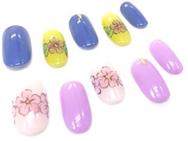 ワンカラー+お花アート