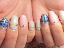 ネイルネイル 南森町店(nailnail)/ブルーのチェックがアクセント♪