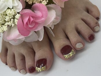 ディーネイル 四条烏丸(D-nail)/【春井】ボルドーフットネイル