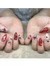 レッド×ホワイトネイル