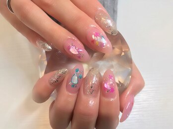 ココロバ ネイルアンドビューティーサロン(COCOLOBA)/カラフル押し花ネイル