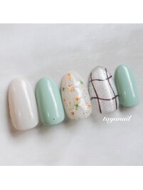 押し花チェックネイル