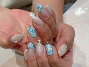 ルームヘアネイル 曙橋店(Room hair nail)/フラワー×クリアフレンチ