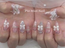 ピオミエルネイル 新宿(pio miel nail)/ピンクベージュ×リボンネイル