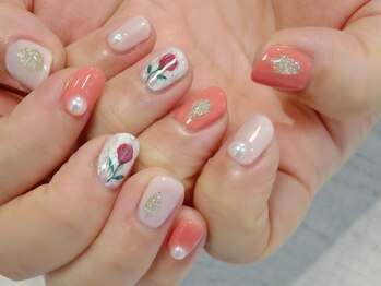 ラルネイル 大宮(Lull. nail)/＊手描きローズ＊ワンカラー＊