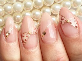 ヒョウ柄リボンフレンチネイル