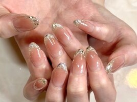 チークネイル×ガラスフレンチ