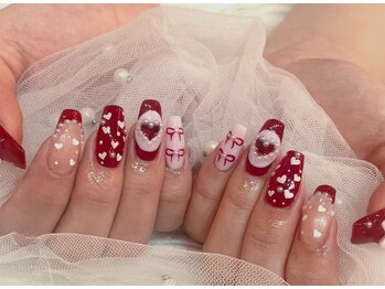 キレイエ ネイルズ(KIREIE NAILS)/ハート ボルドー リボン