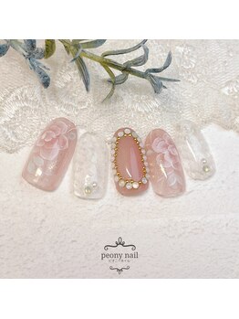 ピオニーネイル(peony nail)/春ばらとホワイトオパール