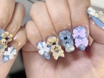 ネイルズバー 新宿店(Nails Bar)/3Dくまちゃんリボンネイル