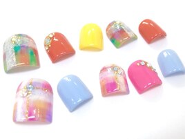 ワンカラー+チェック柄