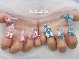 ピンク×ブルー×リボン盛り