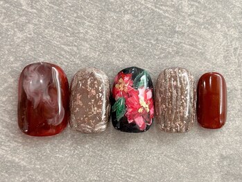 カラネイル 南森町店(calla nail)/ボルドー お花アート