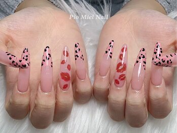 ピオミエルネイル 新宿(pio miel nail)/ピンクレオパード×キスアート