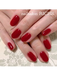 赤のワンカラーネイル