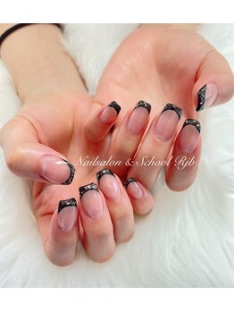 ネイルサロン アンド スクール アールジェイビー(Nailsalon&School Rjb)/王道黒ラメフレンチ