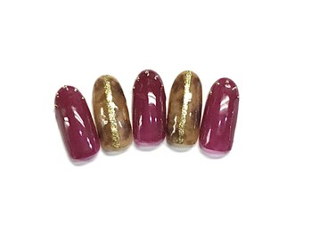 ネイルアンドまつげ リュフェール 五反田(Nail Lufaire)/ワインレッドべっ甲ネイル