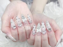 白銀リボン姫系ネイル