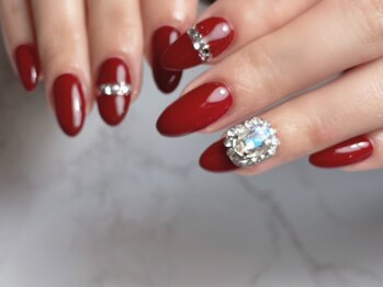 トラストネイル 佐野店(TRUST Nail)/ボルドー×ビジューネイル