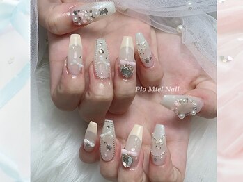 ピオミエルネイル 新宿(pio miel nail)/ミルキーベージュ×ハートリボン