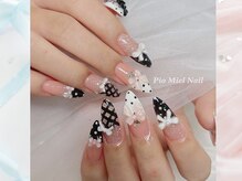 ピオミエルネイル 新宿(pio miel nail)/ブラック×ドット×リボンネイル