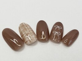 リボン　チェックネイル