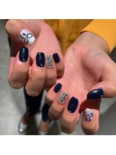 ビーカラフル 新宿店(BeColorful)/ネイビーリボンネイル