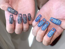 黒×青 フラッシュネイル